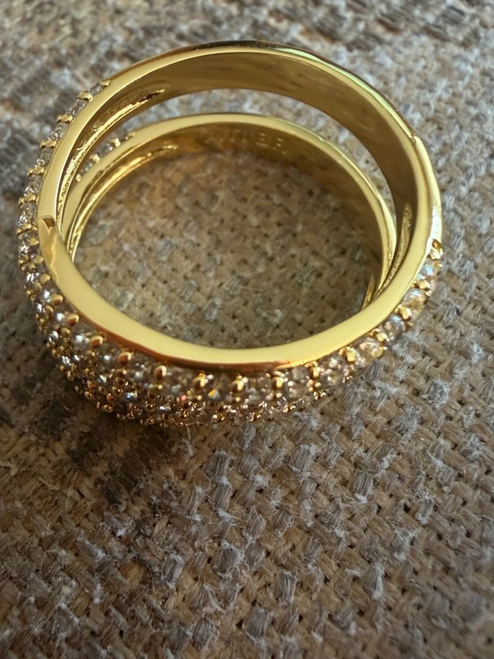 Gold plated Triple Row Pavé Crystal Open Ring - Women Jewelry size 9. New!